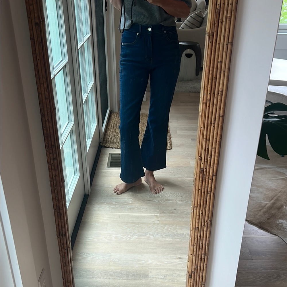 RARE Veronica Beard Beverly Skinny Loafer Flare Jeans, Bright Blue